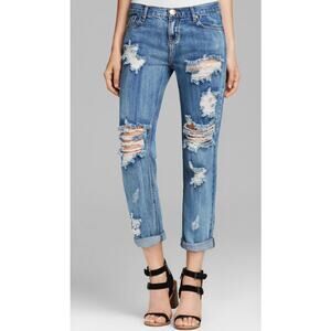 ONE TEASPOON distressed Awesome Baggies destroyed straight leg denim jeans